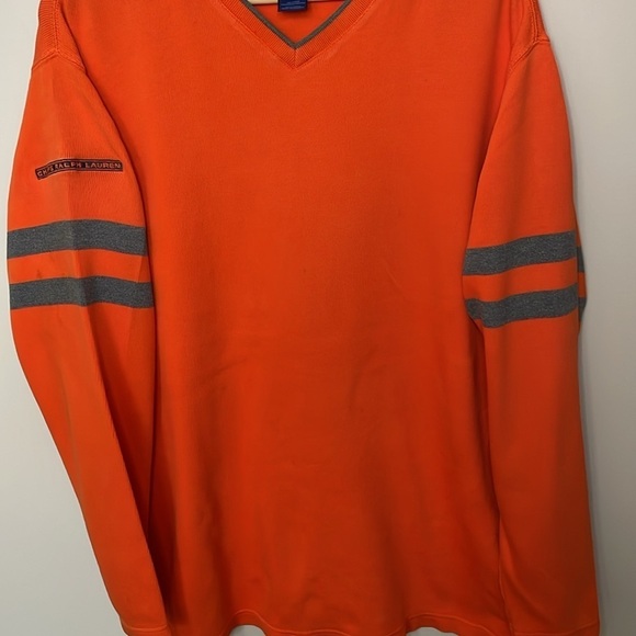 RALPH LAUREN CHAPS Vintage LG Men's Orange/Gray Long Sleeve V-Neck Cotton Top - Picture 4 of 9